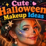 A collage of various cute Halloween makeup looks.