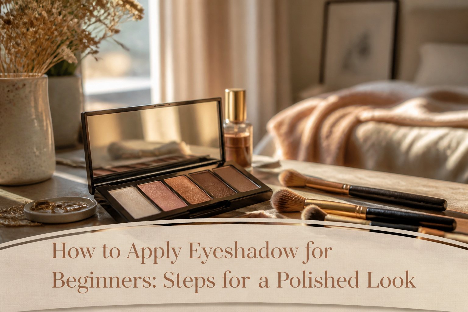 Model wearing polished eyeshadow look with finished makeup.