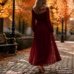 Various fall wedding guest outfits displayed in deep colors and elegant styles.